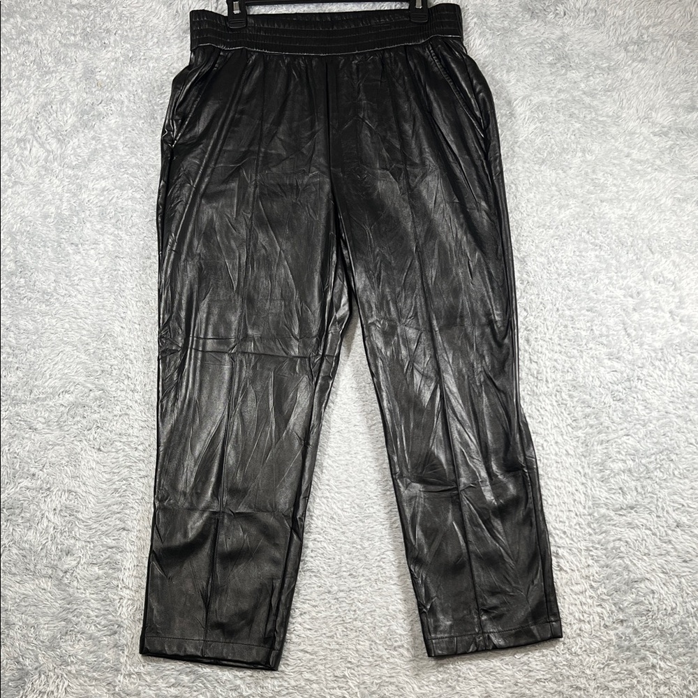 Women's Black Leather Wide Leg Pants